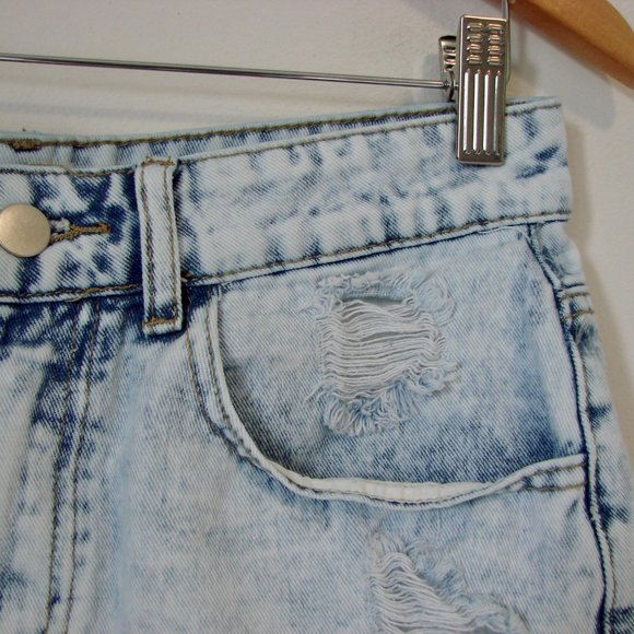 Acid Wash Light Wash Denim Jean Shorts Distressed High Waist Raw Frayed Medium - Picture 2 of 13